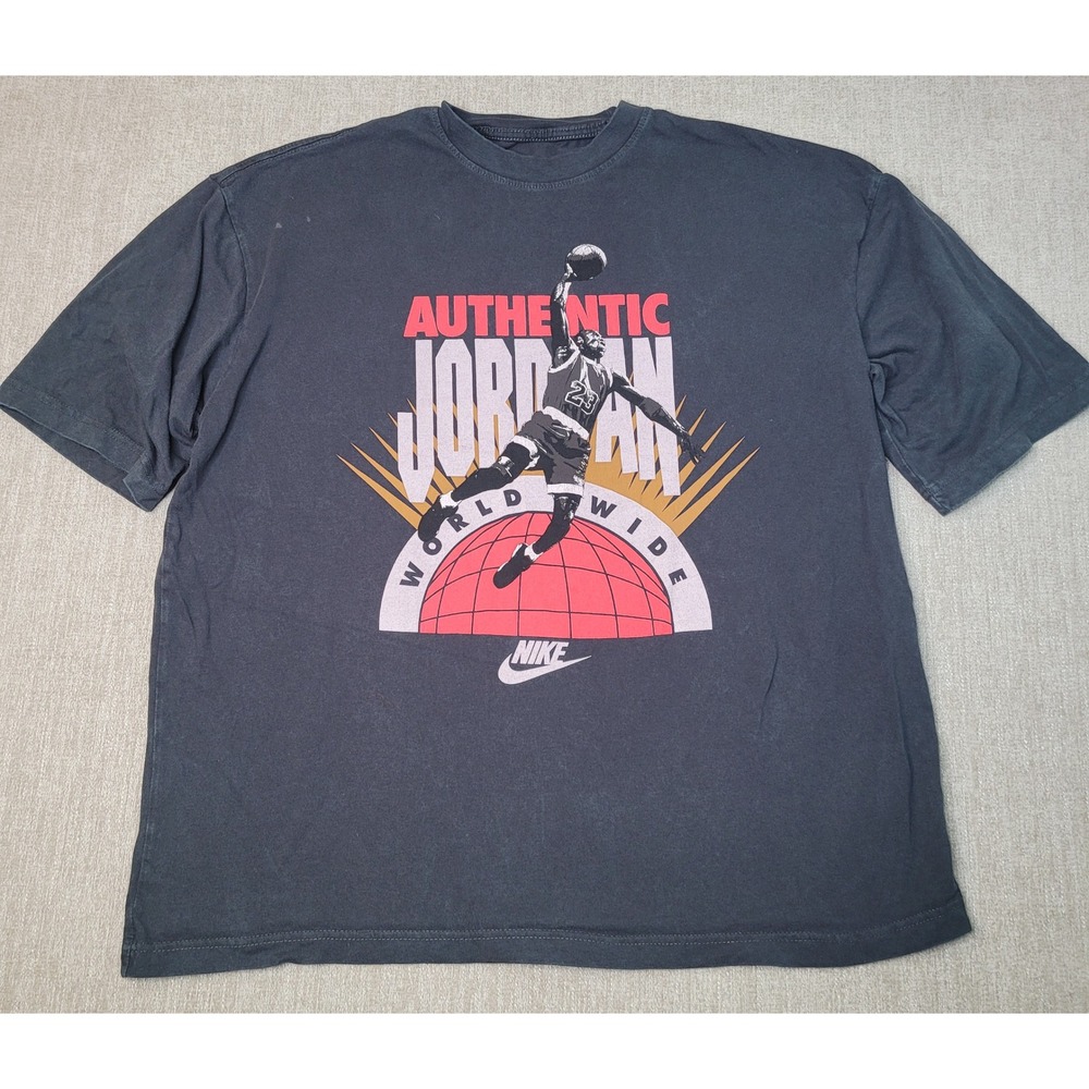 Jordan Nike T-Shirt Mens M Black Authentic World Wide Graphic IF3016-045